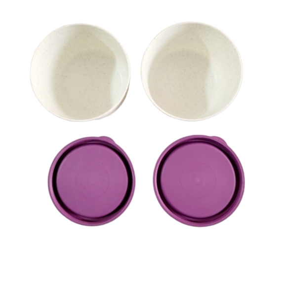 Tupperware 4oz Set of 2 Snack Cups Speckled Gray With Purple Lids New - Picture 3 of 4